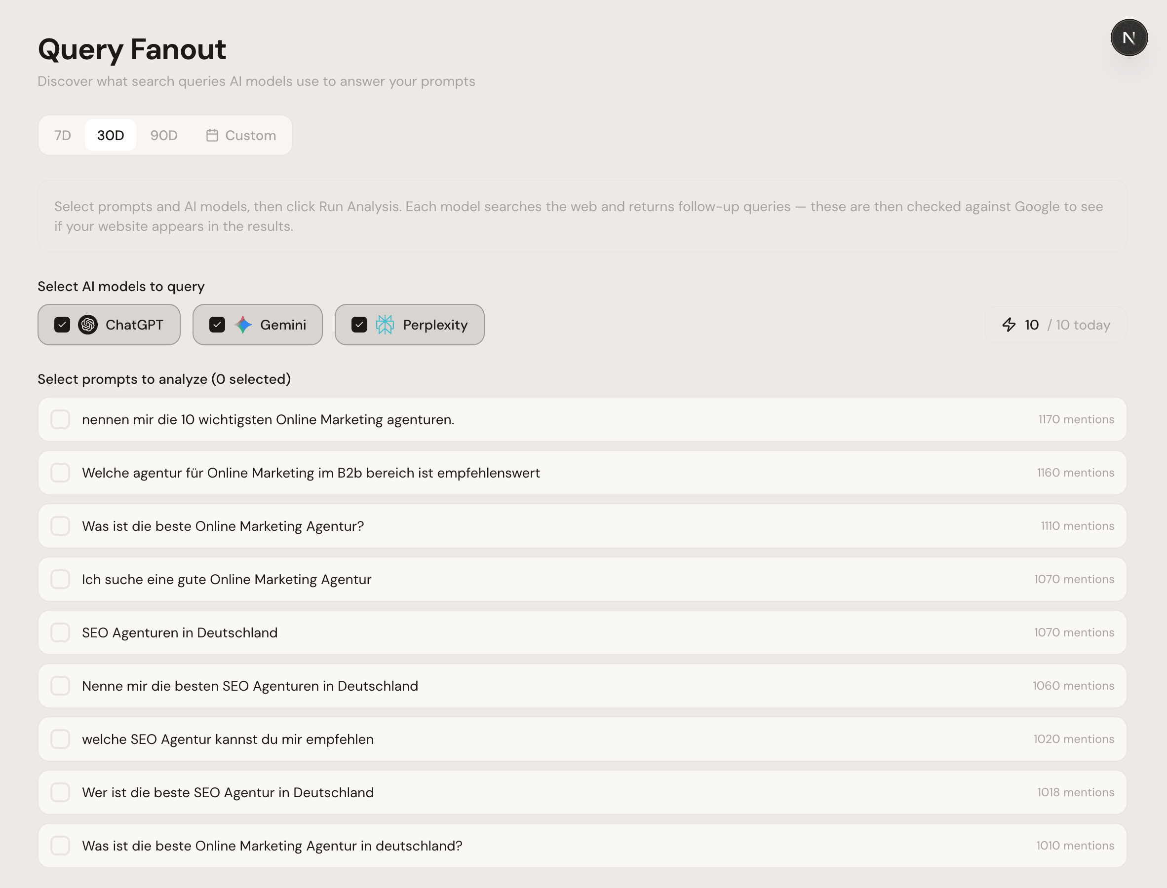 Fanout Queries Tool: Schickt einen Prompt gleichzeitig an ChatGPT, Gemini und Perplexity, mit integrierter Google-Prüfung der Folge-Suchanfragen